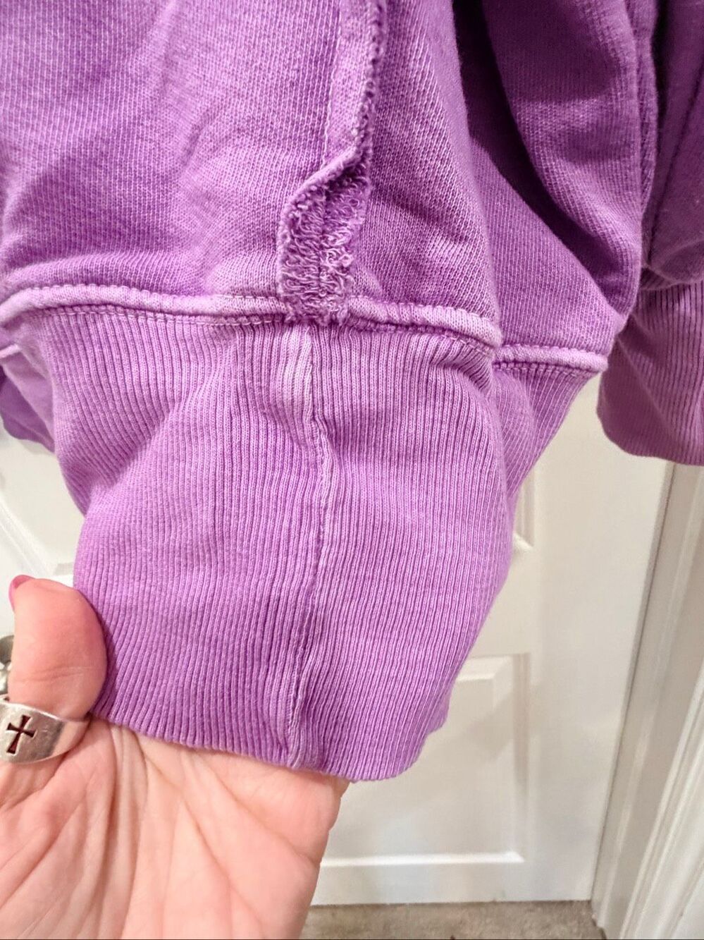 We The Free FP Movement Purple Oversized Raw Edge Sweatshirt M Buttoned - Picture 8 of 8
